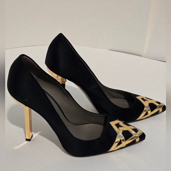 Leather Black And Gold Designer Heels Save Big On Bulk Ladies High